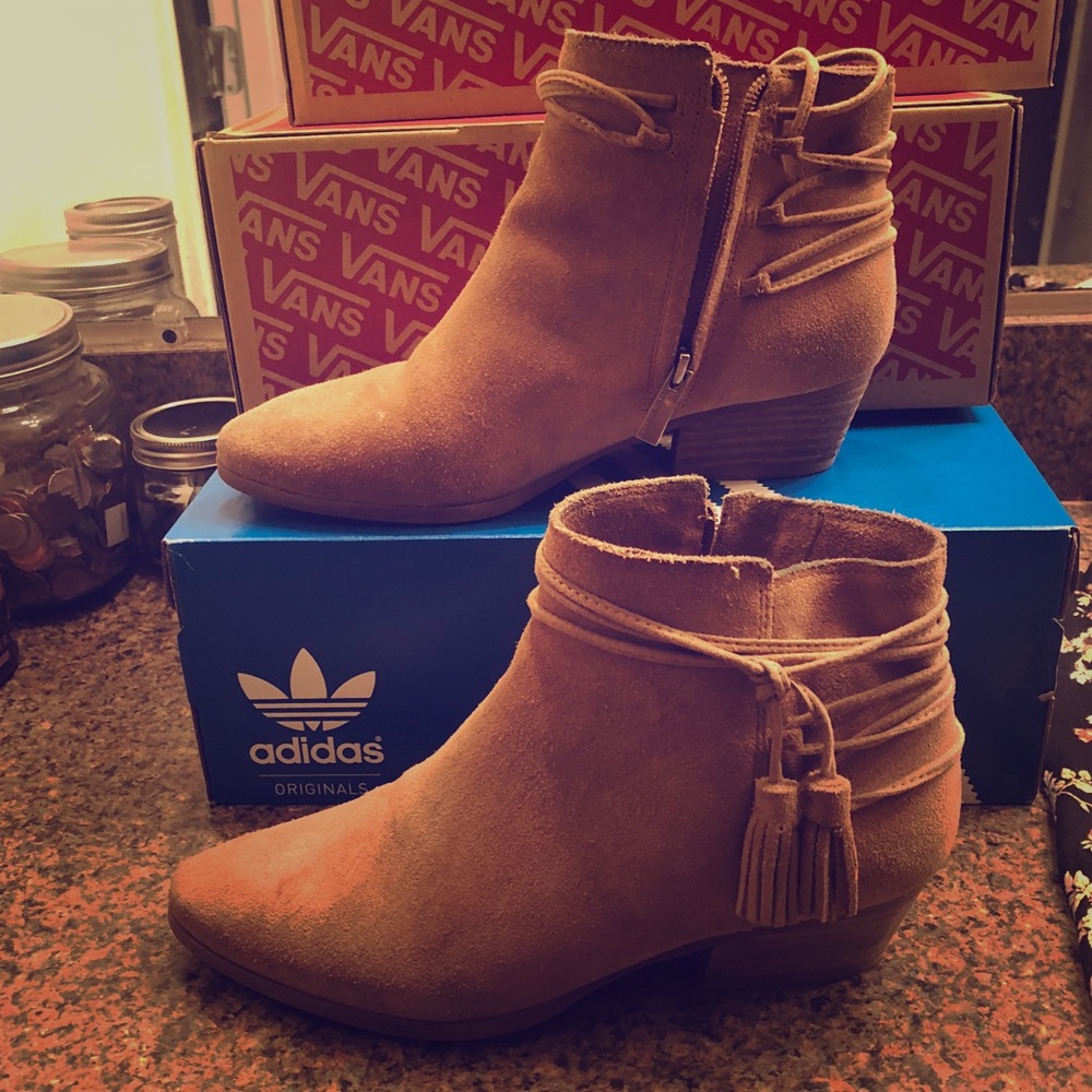 Nude suede ankle boots